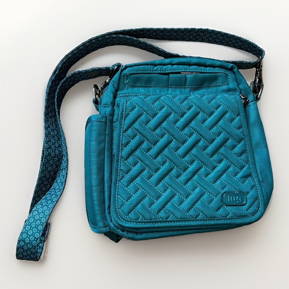 LUG Flapper Crossbody Bag Teal Quilted Magnetic Flap Travel Purse Bottle Pocket